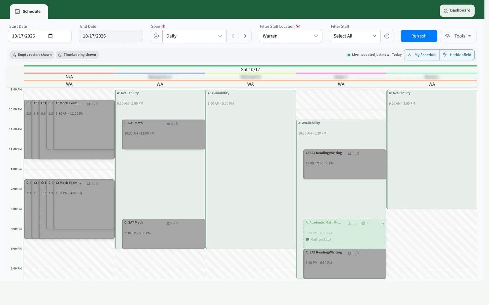 Staff scheduling
